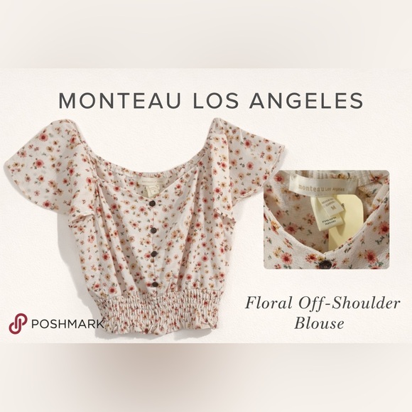 Monteau Floral Off-Shoulder Smocked Top | Blusa Floral - Picture 3 of 6